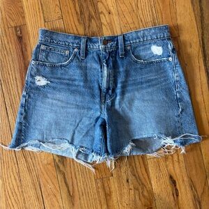 Madewell Relaxed Mid-Length True Denim Shorts w/ Distressed Hem - Size 28